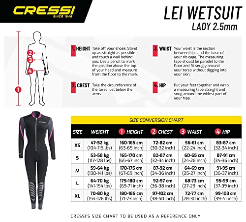 Cressi Damen Lei All-in-one Wetsuit Einteiliger Neoprenanzug für Frauen aus Neopren 2,5 mm - 7