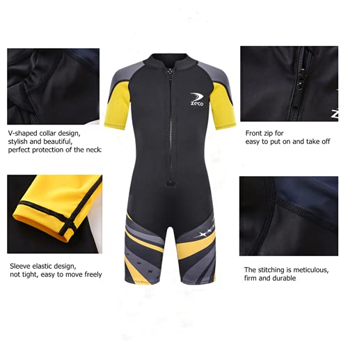 ZCCO Neoprenanzug Kinder, Kids Neoprenanzug 2.5mm Neopren Thermal Badeanzug, Neopren Front Zipper Taucheranzüge Surfen Schwimmen Tauchen Warmhalten für Wassersport,Schwarz L - 5